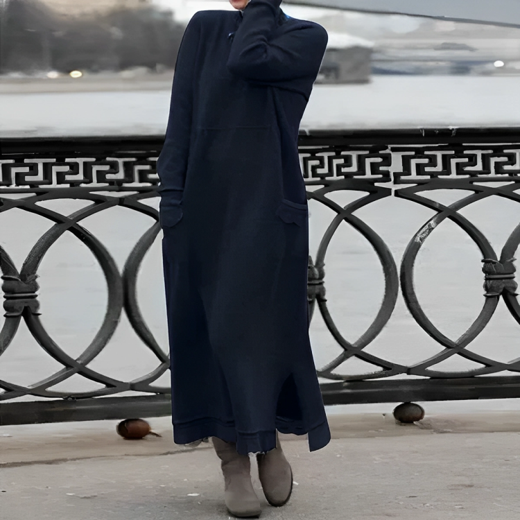 Casual Long Winter Dress - Noelle-Navy Blue-S-State of Style