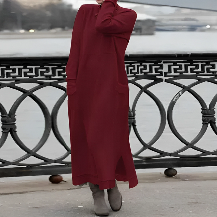 Casual Long Winter Dress - Noelle-Red-S-State of Style