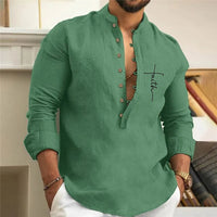 Casual Loose-Fit Printed Long Sleeve Shirt for Men in Plus Size-Green-2XL-State of Style