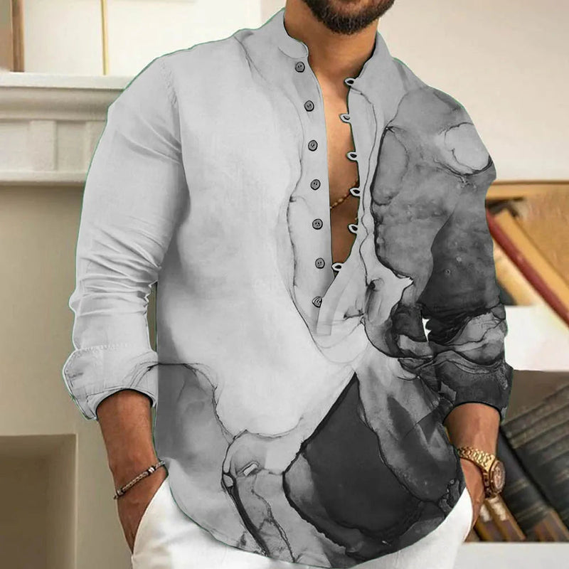 Casual Loose-Fit Printed Long Sleeve Shirt for Men in Plus Size-Grey-2XL-State of Style