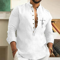 Casual Loose-Fit Printed Long Sleeve Shirt for Men in Plus Size-White-2XL-State of Style