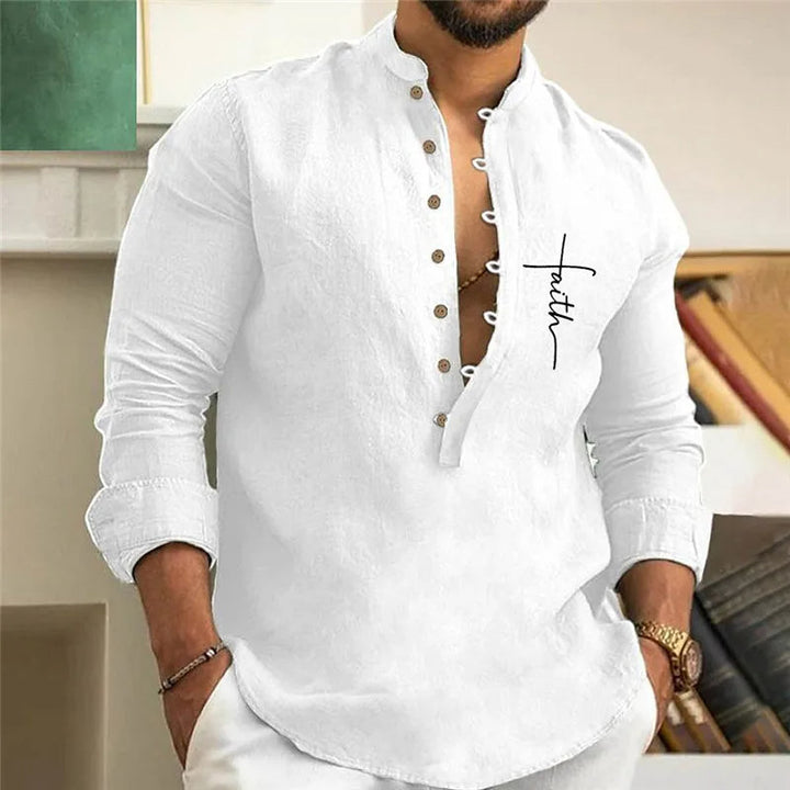 Casual Loose-Fit Printed Long Sleeve Shirt for Men in Plus Size-White-2XL-State of Style