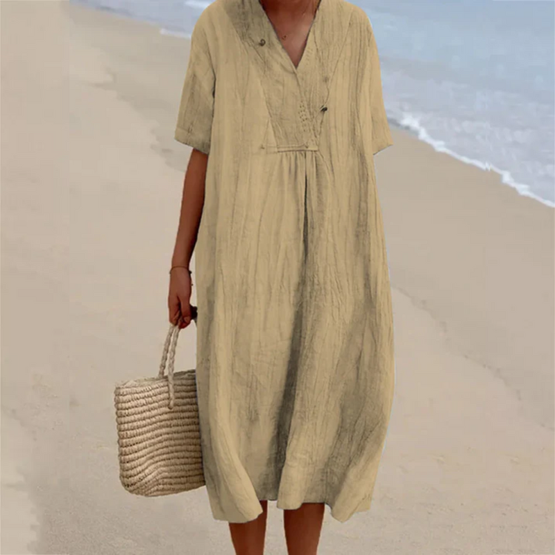 Casual Loose Summer Dress - Lucia-Khaki-S-State of Style