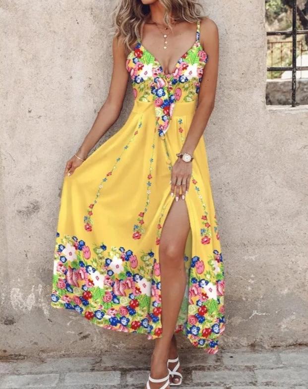 Casual Maxi Dress with Knot Detail – Elvire-Light yellow-S-State of Style