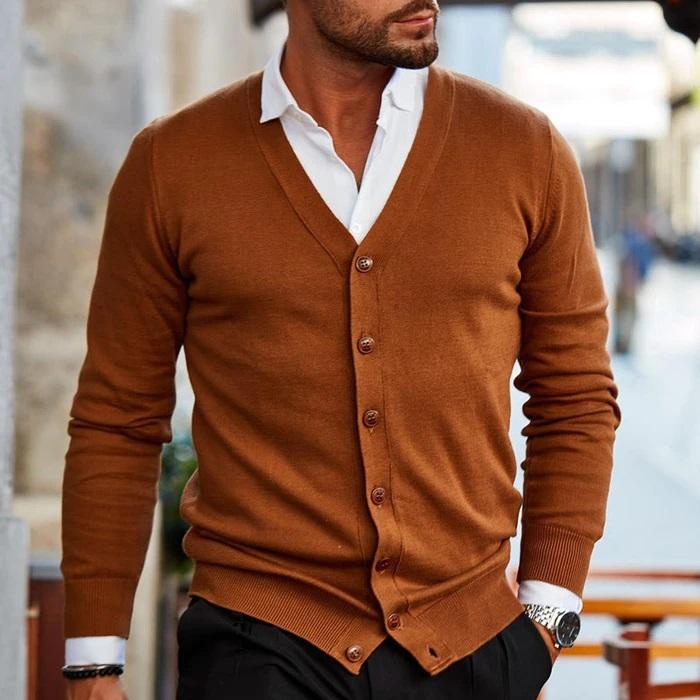Casual Men's Cardigan - Elias-Dark brown-S-State of Style