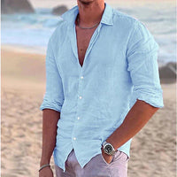 Casual men's linen shirt with long sleeves – Milan-Blue-S-State of Style