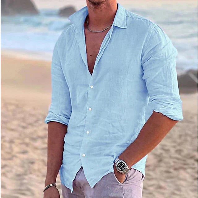 Casual men's linen shirt with long sleeves – Milan-Blue-S-State of Style