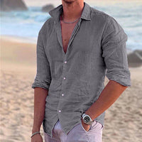Casual men's linen shirt with long sleeves – Milan-Gray-S-State of Style