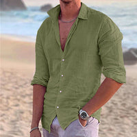 Casual men's linen shirt with long sleeves – Milan-Green-S-State of Style