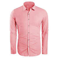 Casual men's linen shirt with long sleeves – Milan-Pink-S-State of Style