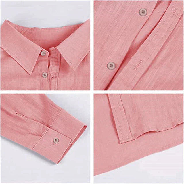 Casual men's linen shirt with long sleeves – Milan-Pink-S-State of Style
