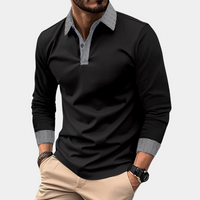 Casual Men's Polo with Long Sleeves - Finn-Black-M-State of Style