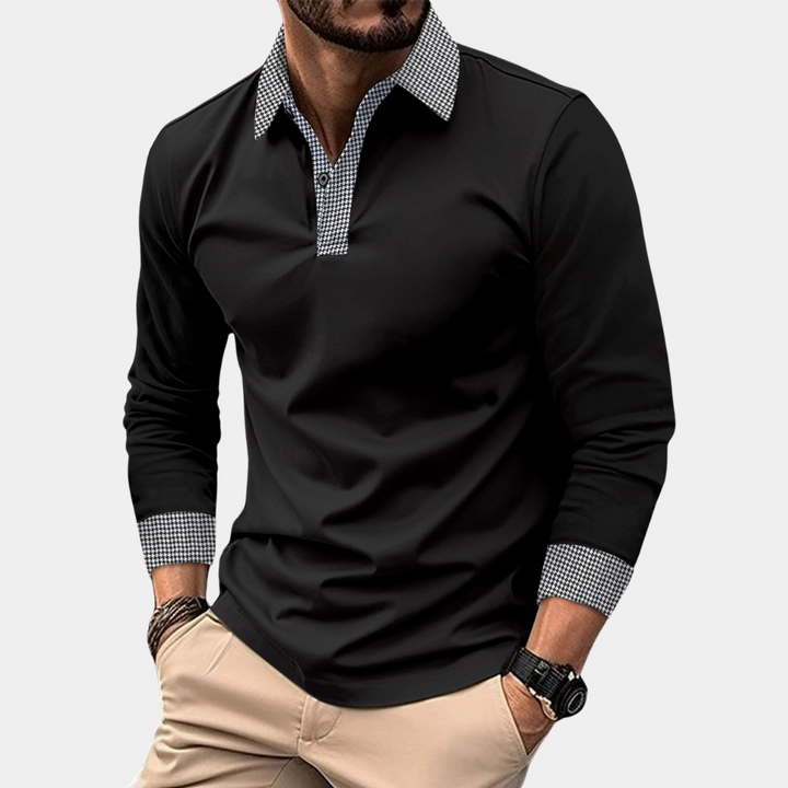 Casual Men's Polo with Long Sleeves - Finn-Black-M-State of Style