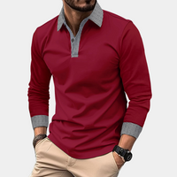 Casual Men's Polo with Long Sleeves - Finn-Burgundy-M-State of Style