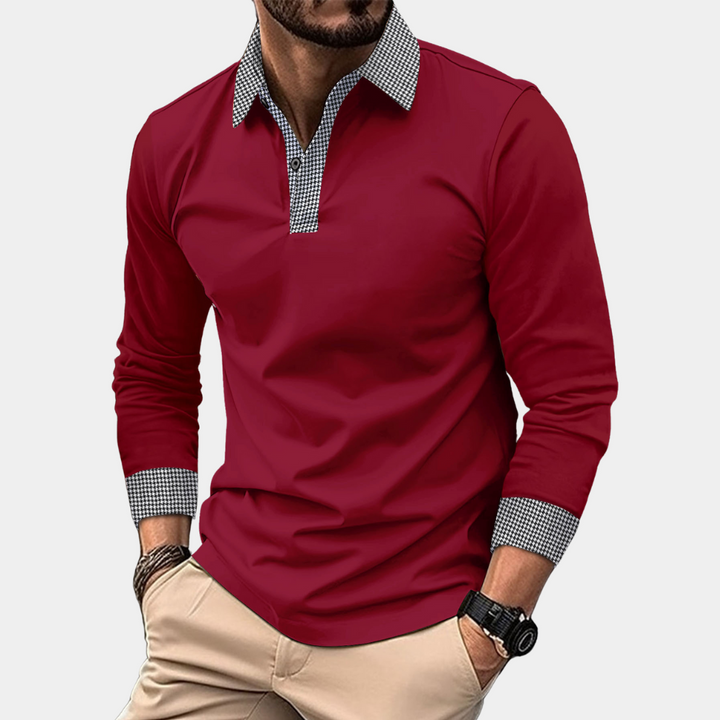 Casual Men's Polo with Long Sleeves - Finn-Burgundy-M-State of Style