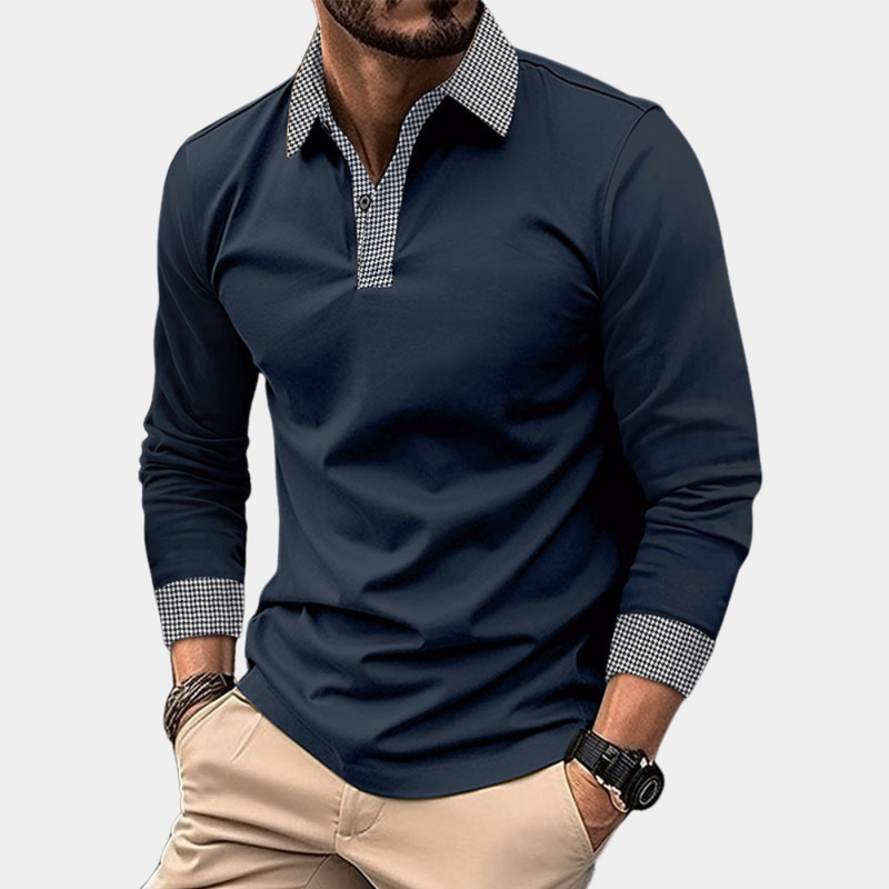 Casual Men's Polo with Long Sleeves - Finn-Dark blue-M-State of Style