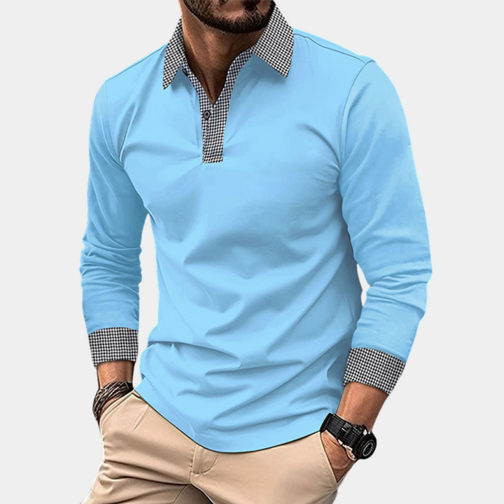 Casual Men's Polo with Long Sleeves - Finn-Light blue-M-State of Style