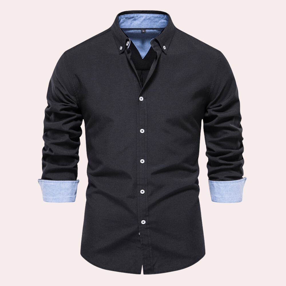 Casual Men's Shirt with Long Sleeves - Remy-Black-S-State of Style