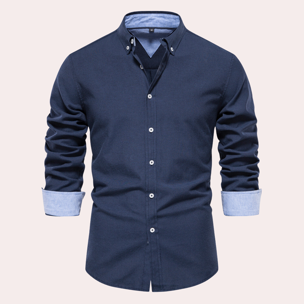 Casual Men's Shirt with Long Sleeves - Remy-Dark blue-S-State of Style