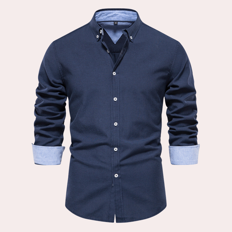 Casual Men's Shirt with Long Sleeves - Remy-Dark blue-S-State of Style