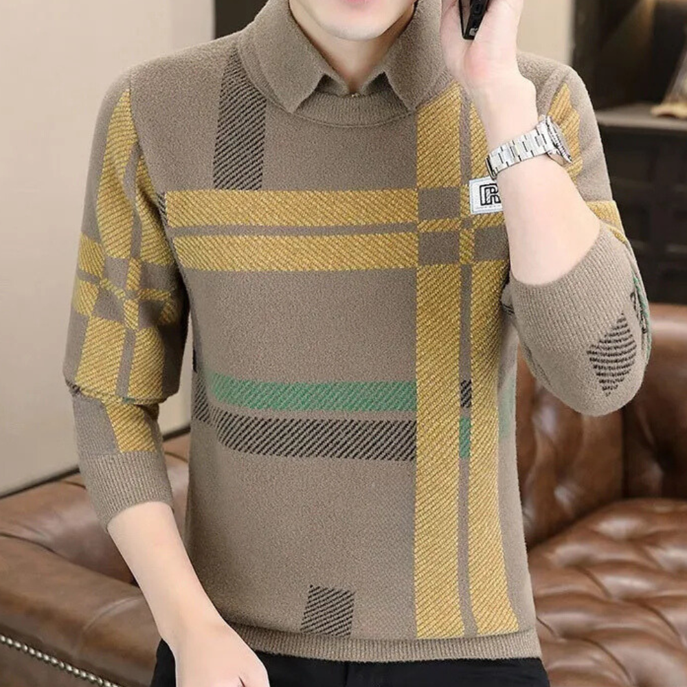 Casual Men's Sweater with Timeless Design - Otis-Khaki-S-State of Style