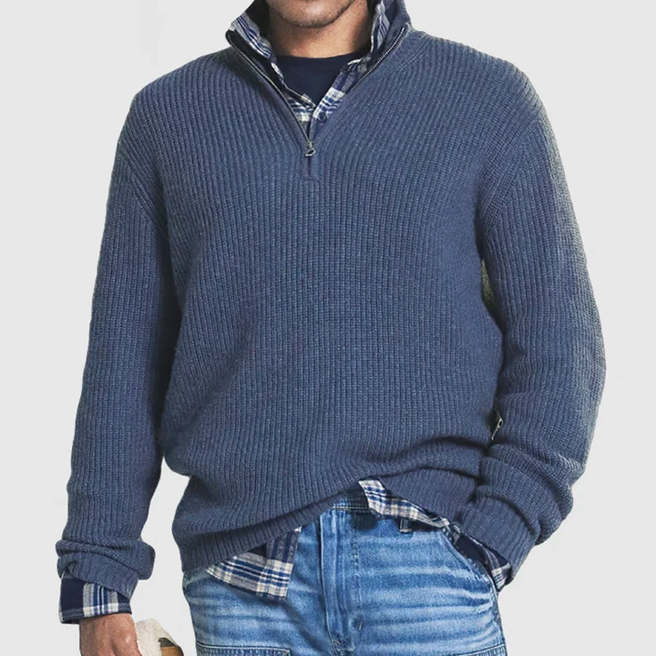 Casual Men’s Sweater with Zip - Max-Blue-S-State of Style