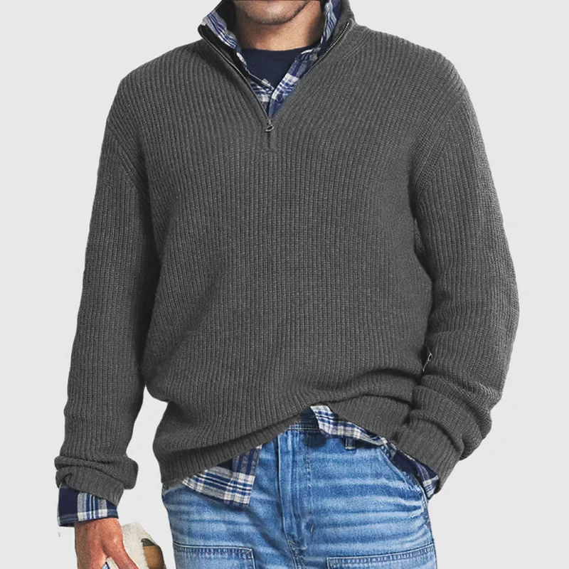 Casual Men’s Sweater with Zip - Max-Grey-S-State of Style