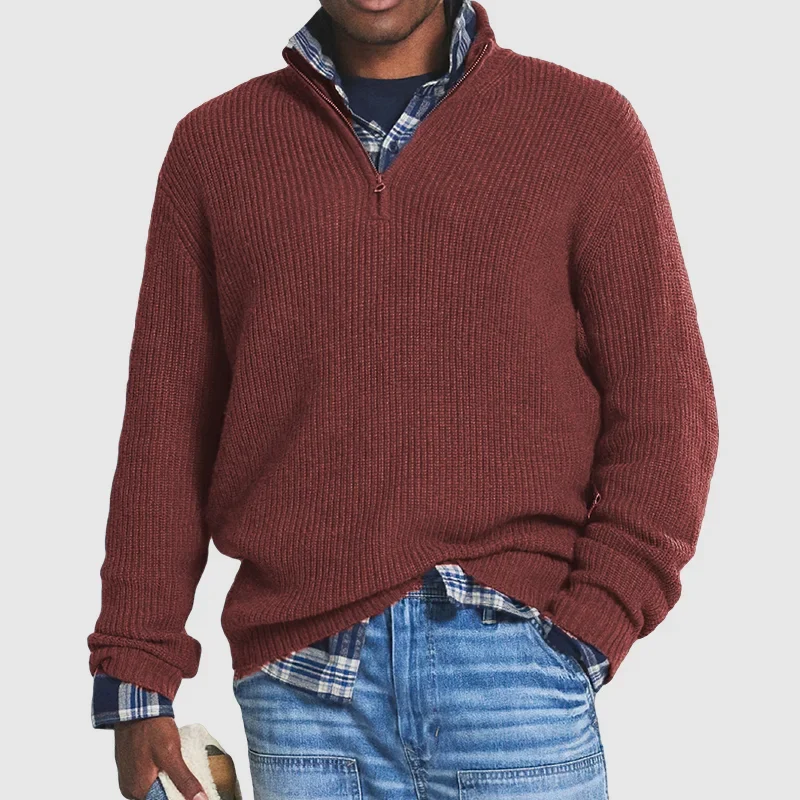 Casual Men’s Sweater with Zip - Max-Red-S-State of Style