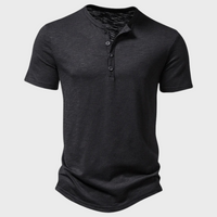 Casual Men's T-Shirt with Henley Collar - Cody-Black-S-State of Style