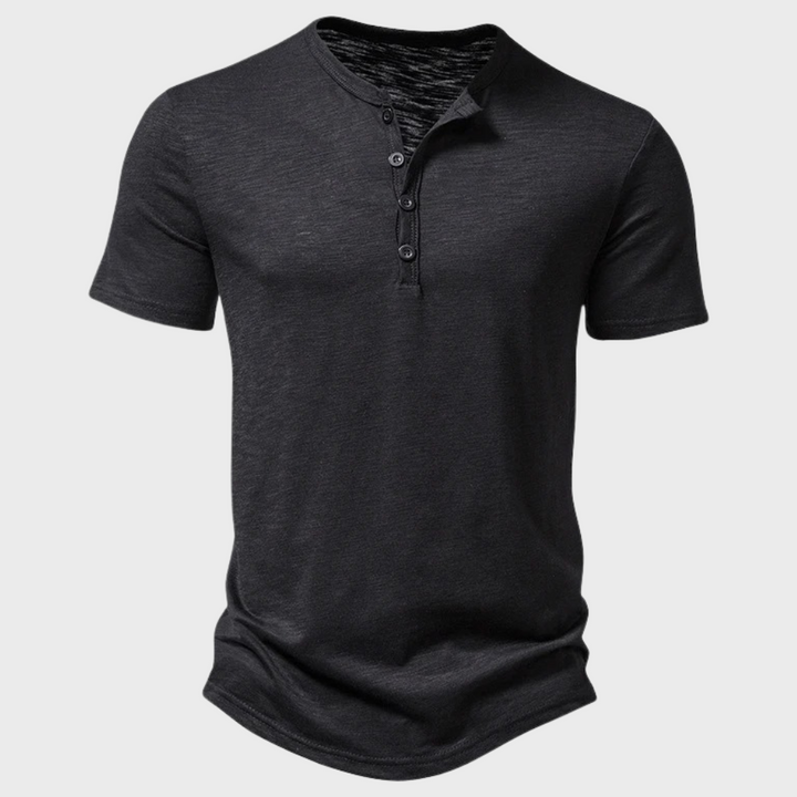 Casual Men's T-Shirt with Henley Collar - Cody-Black-S-State of Style