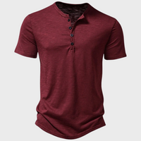Casual Men's T-Shirt with Henley Collar - Cody-Burgundy-S-State of Style