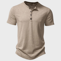 Casual Men's T-Shirt with Henley Collar - Cody-Khaki-S-State of Style