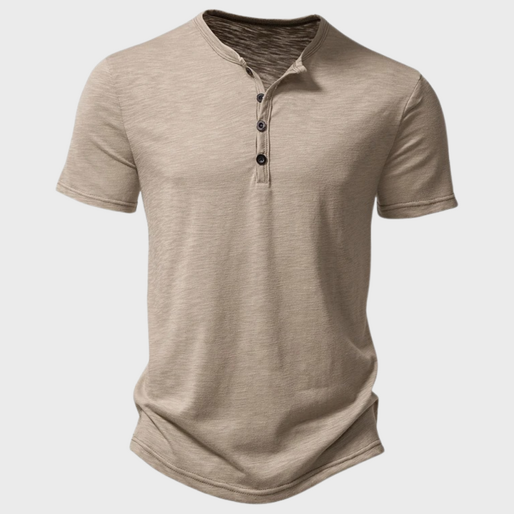 Casual Men's T-Shirt with Henley Collar - Cody-Khaki-S-State of Style