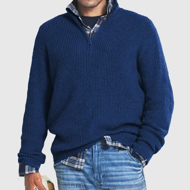 Casual Men's Zip Sweater - Max-Navy Blue-S-State of Style