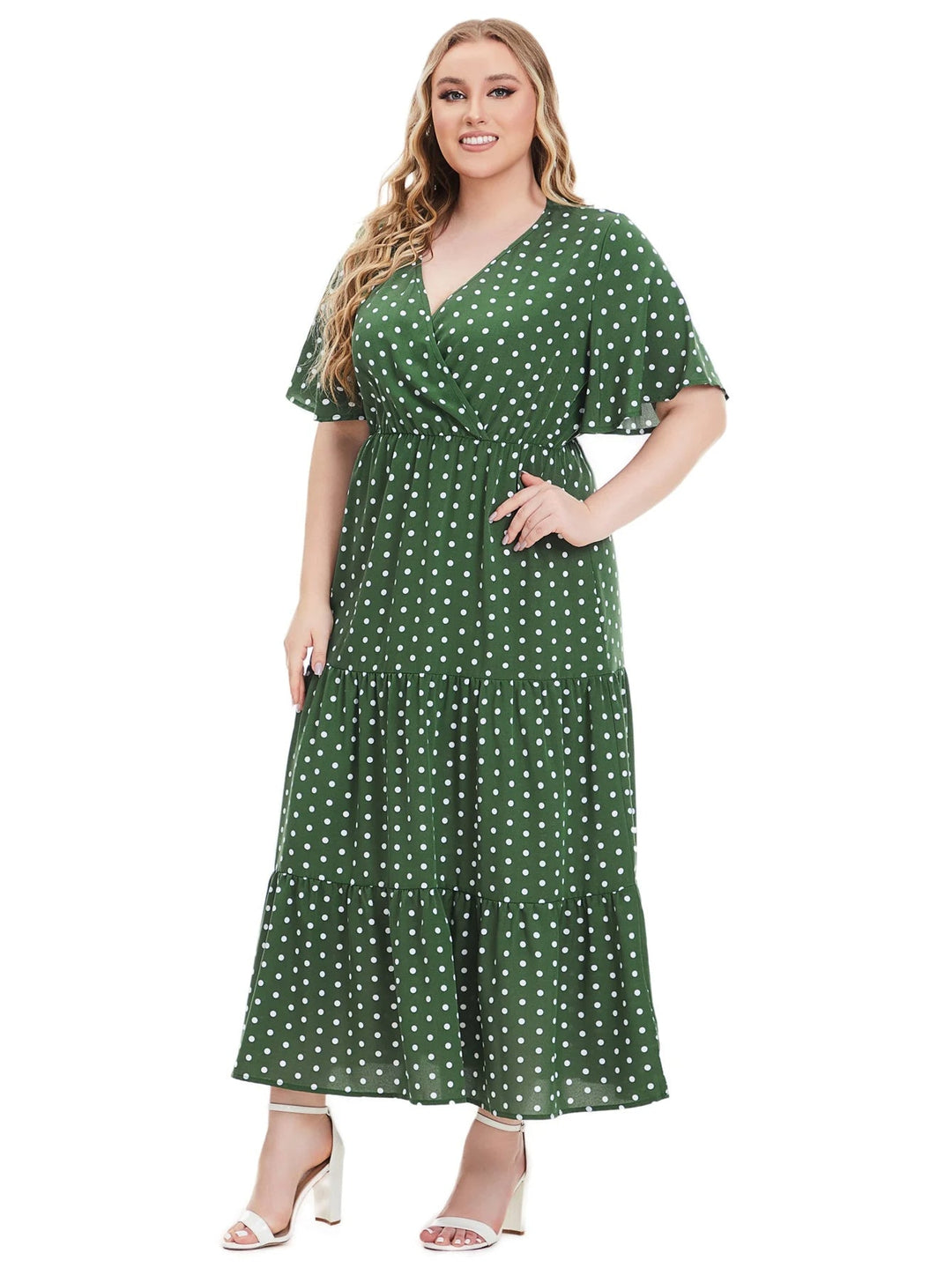 Casual Plus Size V-Neck Short Sleeve Dress-Blue-2XL-State of Style