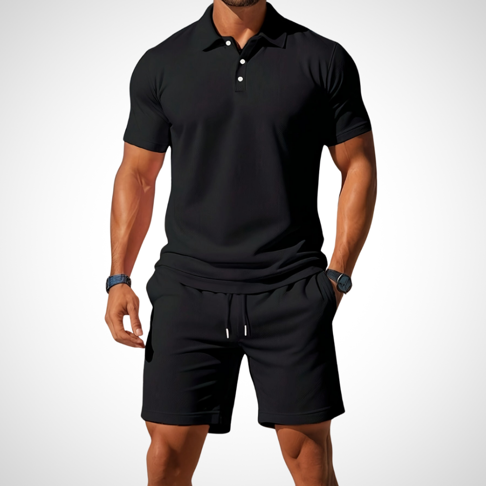 Casual polo shirt and shorts set for men – Enrico-Black-S-State of Style