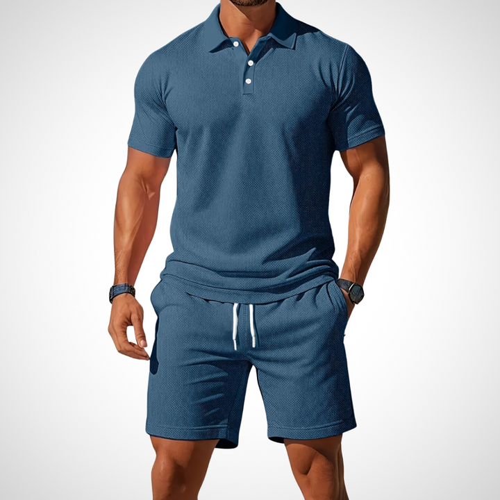 Casual polo shirt and shorts set for men – Enrico-Blue-S-State of Style