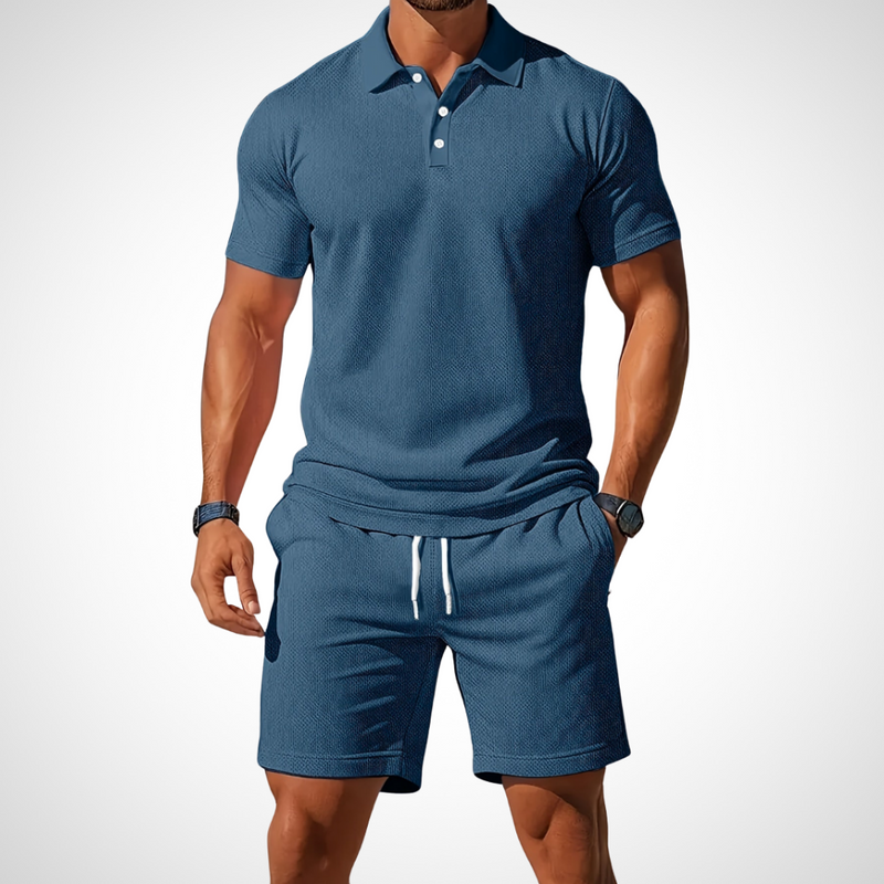 Casual polo shirt and shorts set for men – Enrico-Blue-S-State of Style