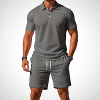 Casual polo shirt and shorts set for men – Enrico-Light grey-S-State of Style