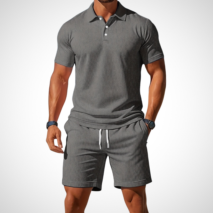Casual polo shirt and shorts set for men – Enrico-Light grey-S-State of Style