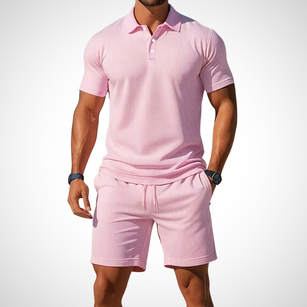 Casual polo shirt and shorts set for men – Enrico-Light pink-S-State of Style