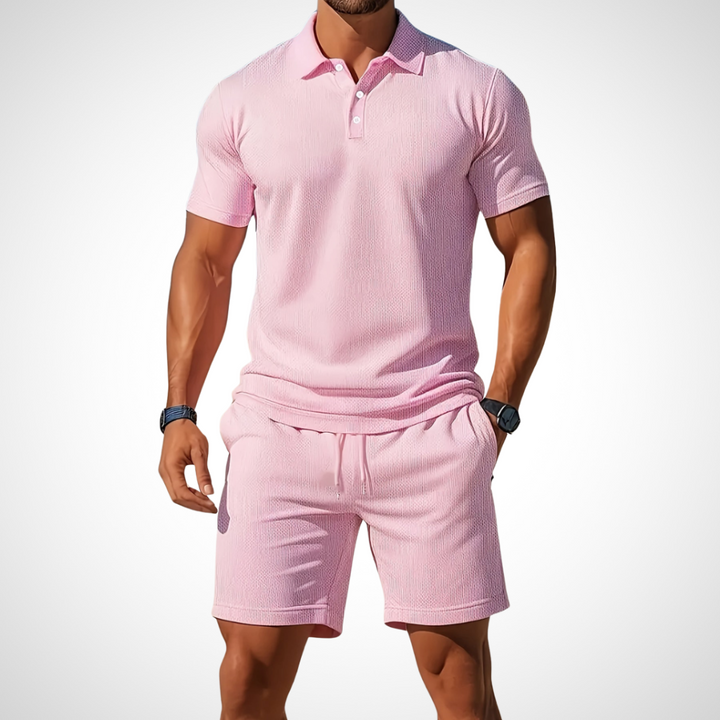 Casual polo shirt and shorts set for men – Enrico-Light pink-S-State of Style