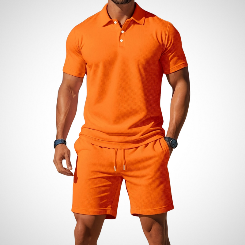 Casual polo shirt and shorts set for men – Enrico-Orange-S-State of Style