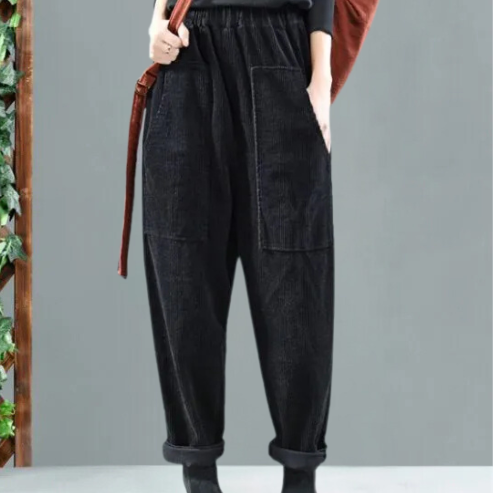 Casual Ribbed Velvet Trousers for Women - Marlowe-Black-XS-State of Style