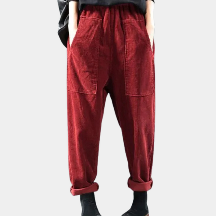 Casual Ribbed Velvet Trousers for Women - Marlowe-Red-XS-State of Style