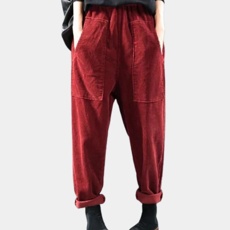Casual Ribbed Velvet Trousers for Women - Marlowe-Red-XS-State of Style