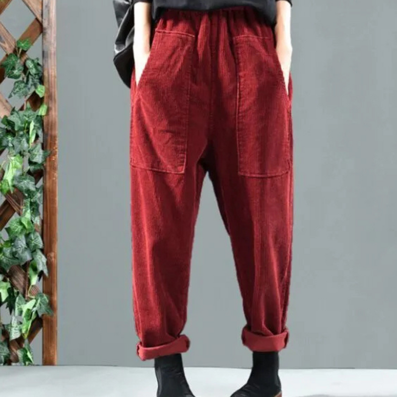 Casual Ribbed Velvet Trousers for Women - Marlowe-Red-XS-State of Style
