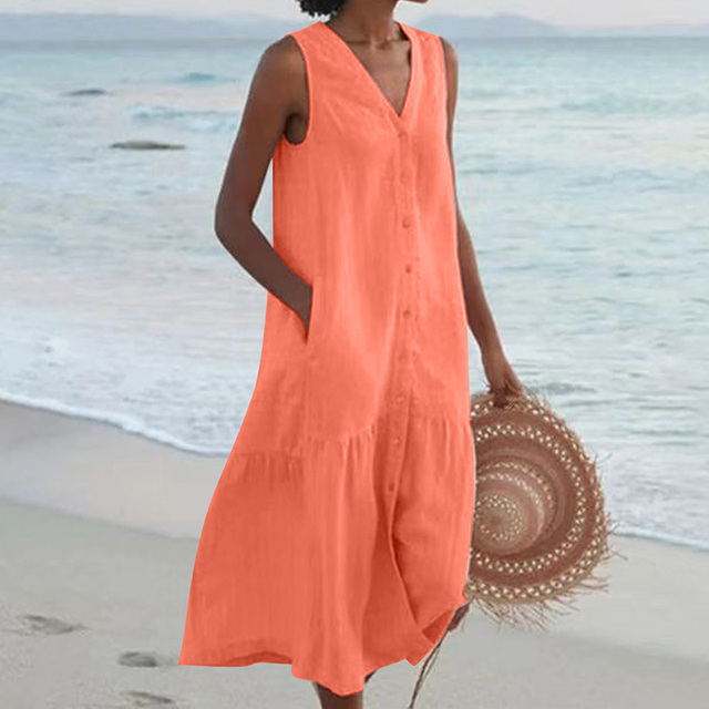 Casual Summer Dress - Liora-Orange-S-State of Style