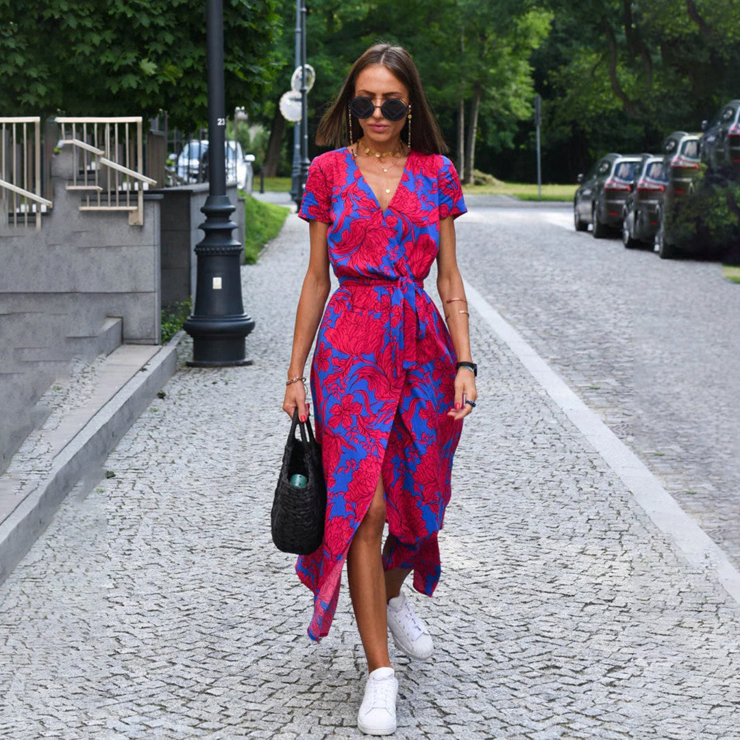 Casual Summer Dress - Luna-Red/Blue-S-State of Style