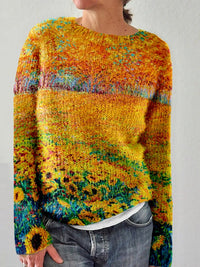 Casual Sweater with Sunflower Art - Norelle-S-State of Style